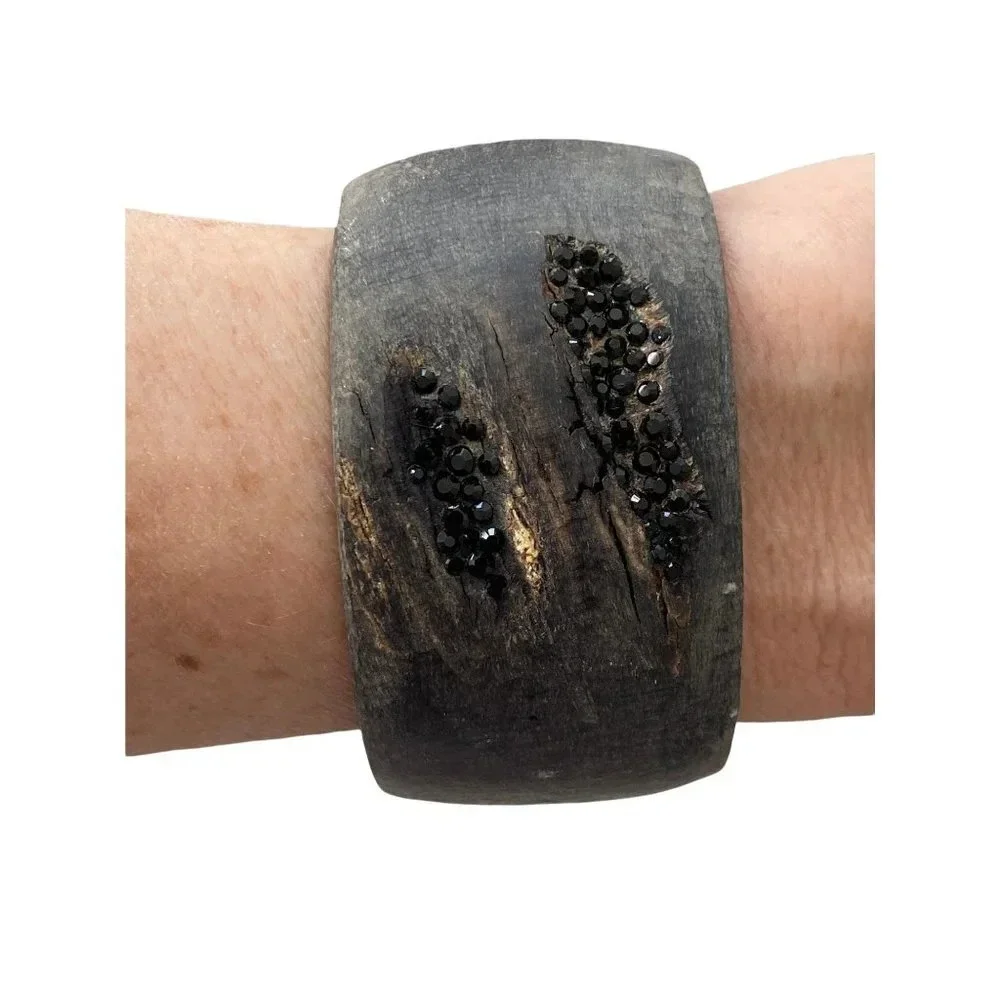Zeffira Matte Horn Cuff Swarovski Crystal Detail